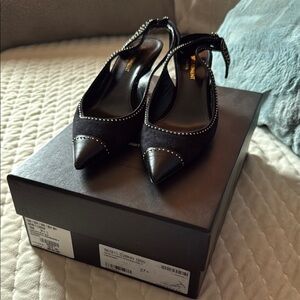 Saint Laurent Black Studded Slingback Heels Size 37.5